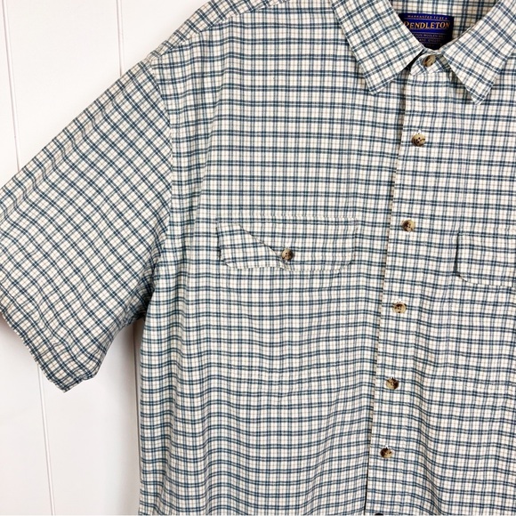 Pendelton Hiking Shirt Mens XL Blue Plaid Short Sleeve Casual Button Down - Picture 2 of 7